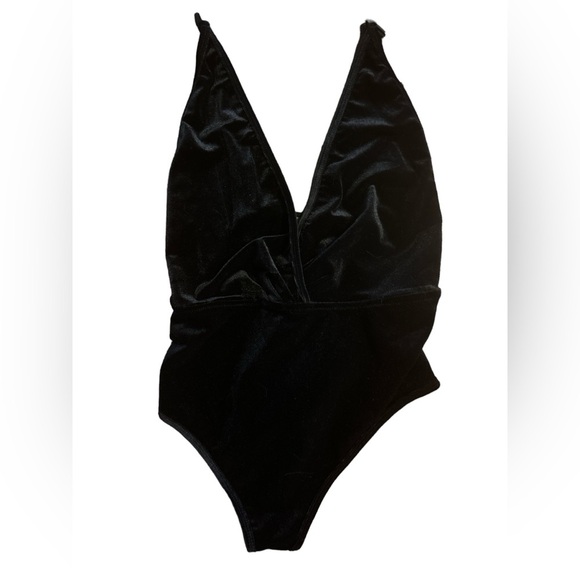 Nordstrom Velour Black Bodysuit Deep-V NWOT - Picture 3 of 6